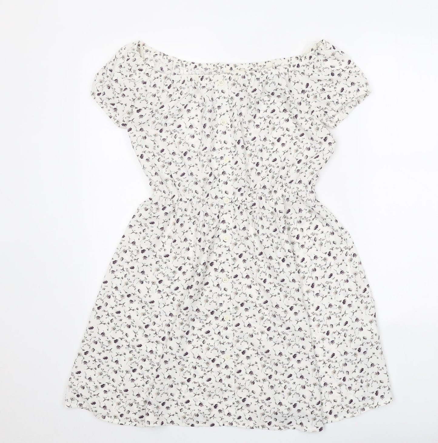 Pins & Needles Womens White Floral Polyester Fit & Flare Size XS Boat Neck Pullover