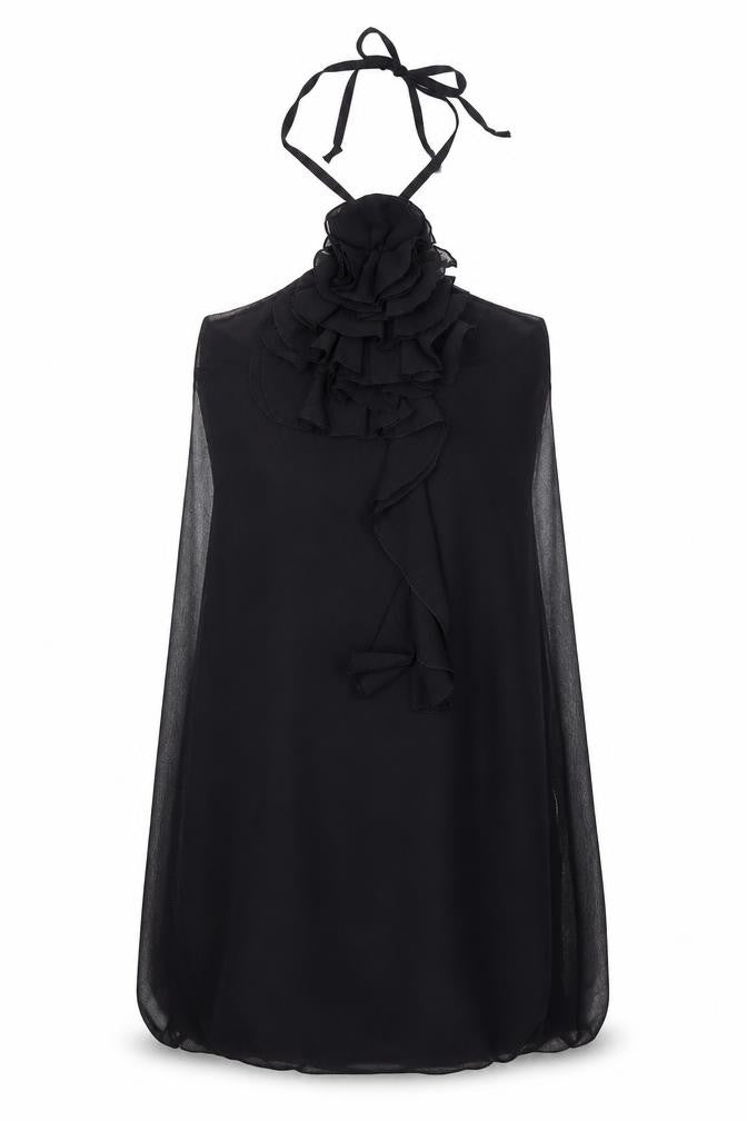 Bwei Womens Black Polyester Slip Dress One Size Halter Tie - Flower Detail
