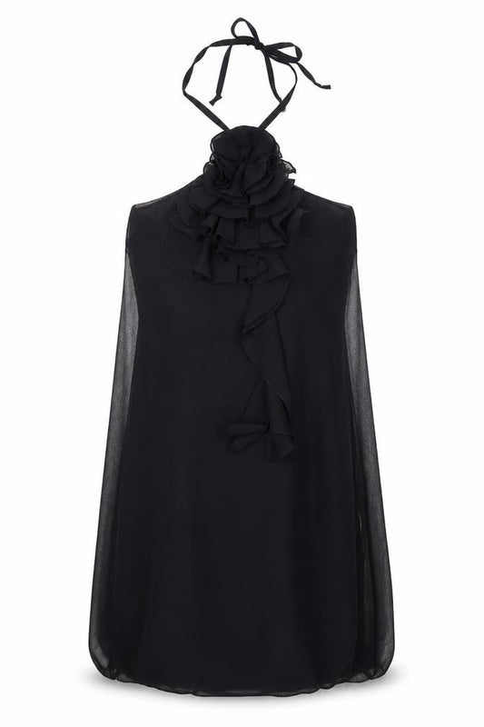 Bwei Womens Black Polyester Slip Dress One Size Halter Tie - Flower Detail