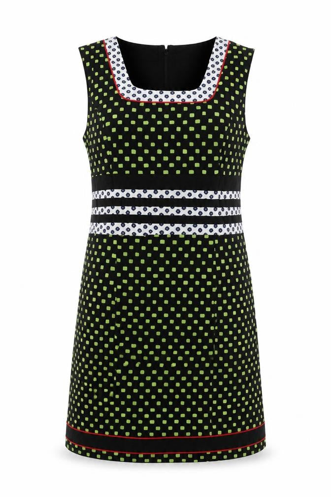 Sweet Miss Womens Black Geometric Cotton A-Line Size XL Square Neck Zip