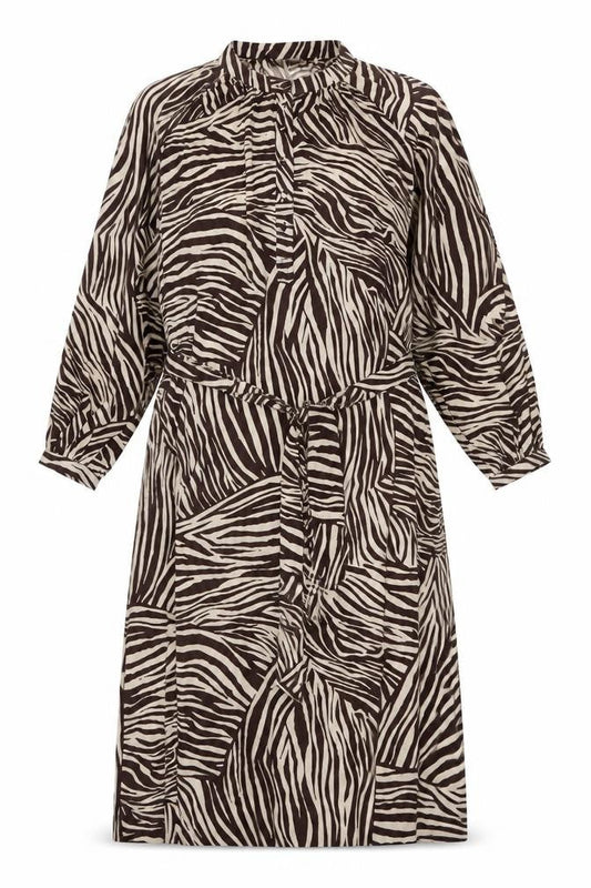 Womens Brown Animal Print Polyester A-Line One Size Round Neck Button - Tiger Pattern