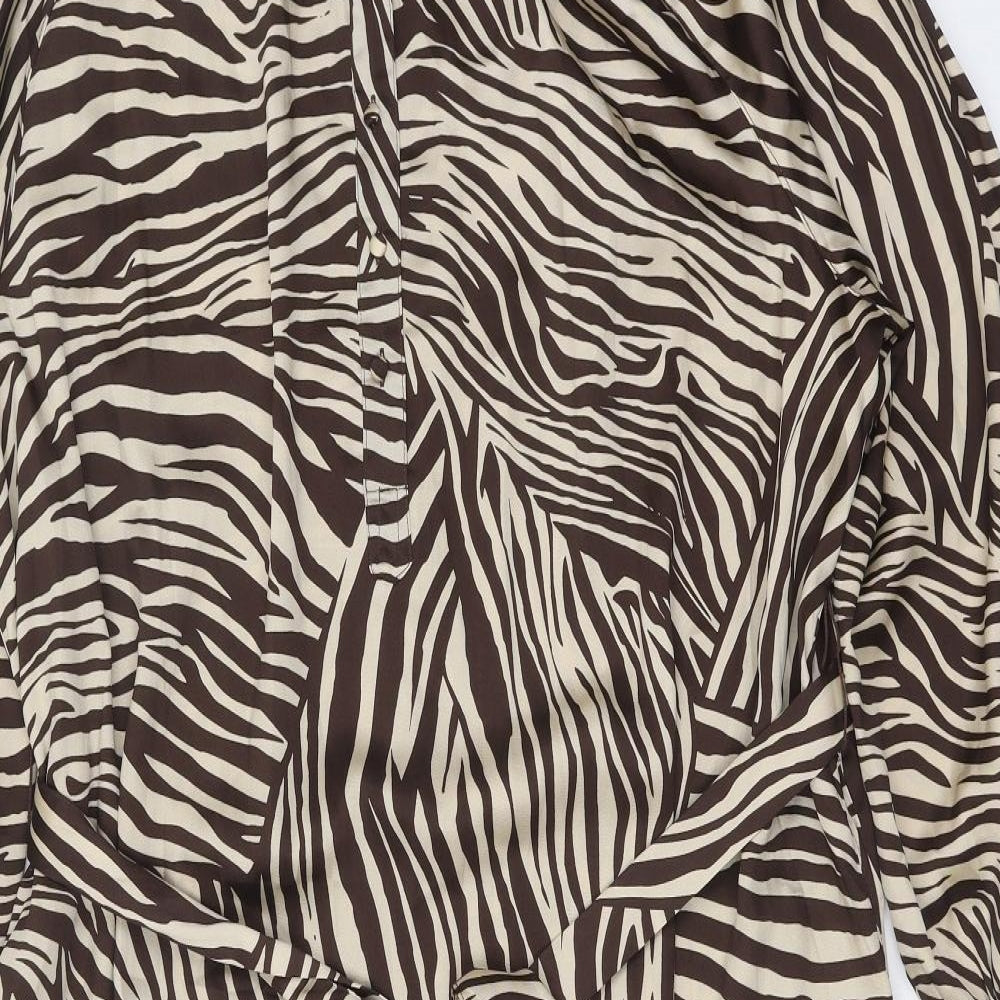 Preworn Womens Brown Animal Print Polyester A-Line One Size Round Neck Button - Tiger Pattern