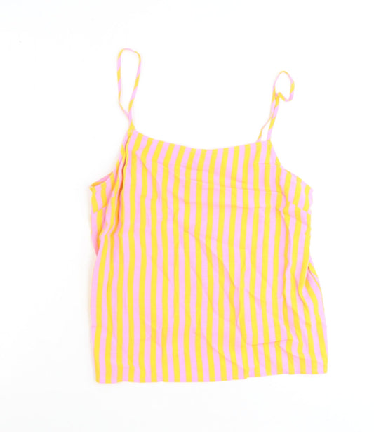 Topshop Womens Pink Striped Polyester Basic Tank Size 6 Round Neck
