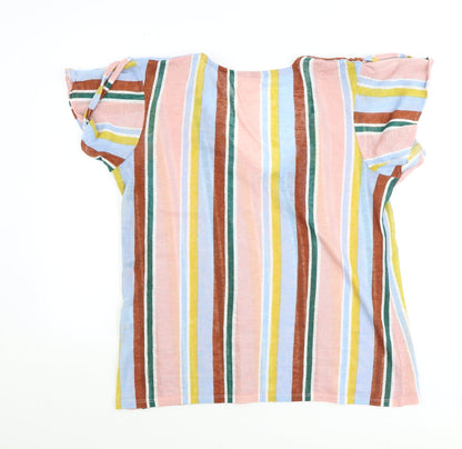 Encuentro Womens Multicoloured Striped Polyester Basic T-Shirt Size L V-Neck