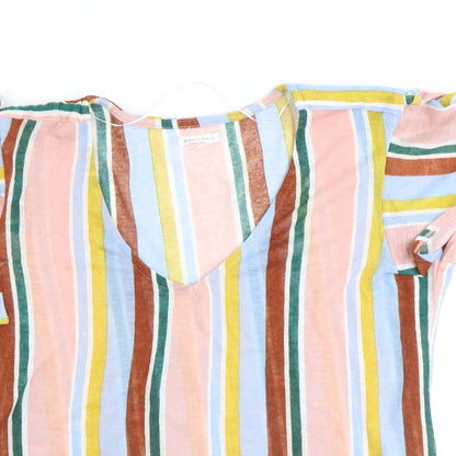 Encuentro Womens Multicoloured Striped Polyester Basic T-Shirt Size L V-Neck