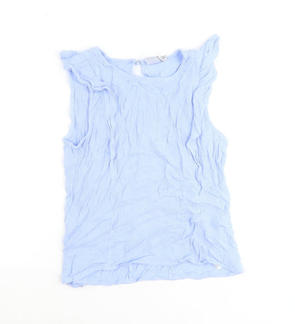 Additional front view of ICHI women’s blue viscose basic tank, size L, round neck