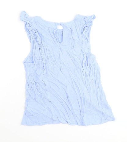 Back view of ICHI women’s blue viscose basic tank, size L, round neck