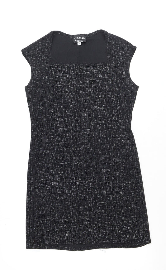 Onyx Nite Womens Black Polyester Sheath Size 14 Square Neck Pullover