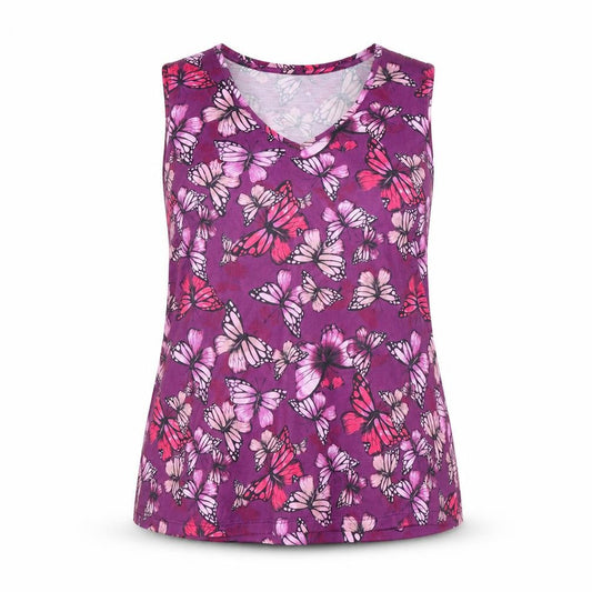 Bonmarché Womens Purple Polyester Basic Tank Size 14 V-Neck - Butterfly Pattern