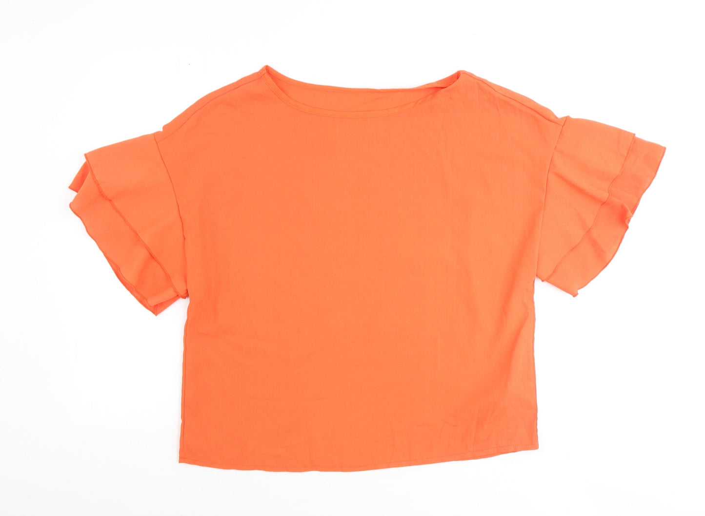 Leasty Womens Orange Polyester Basic T-Shirt Size L Round Neck