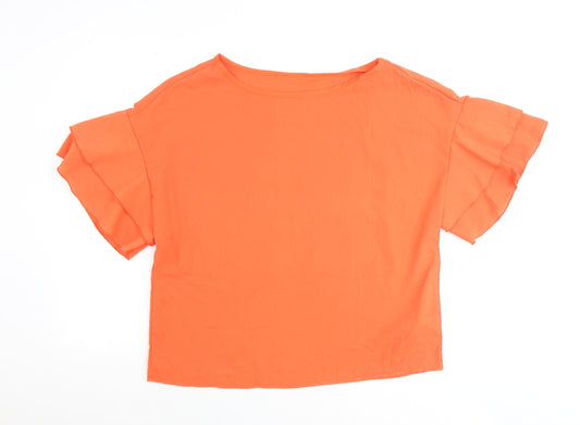 Leasty Womens Orange Polyester Basic T-Shirt Size L Round Neck