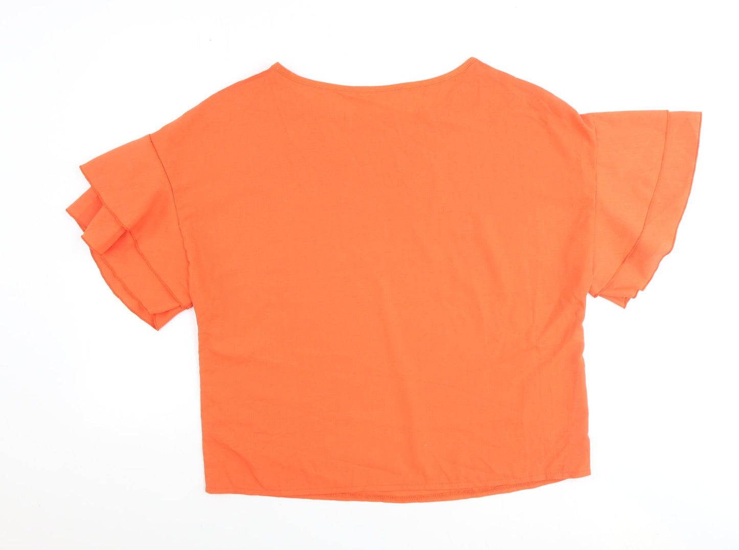 Leasty Womens Orange Polyester Basic T-Shirt Size L Round Neck