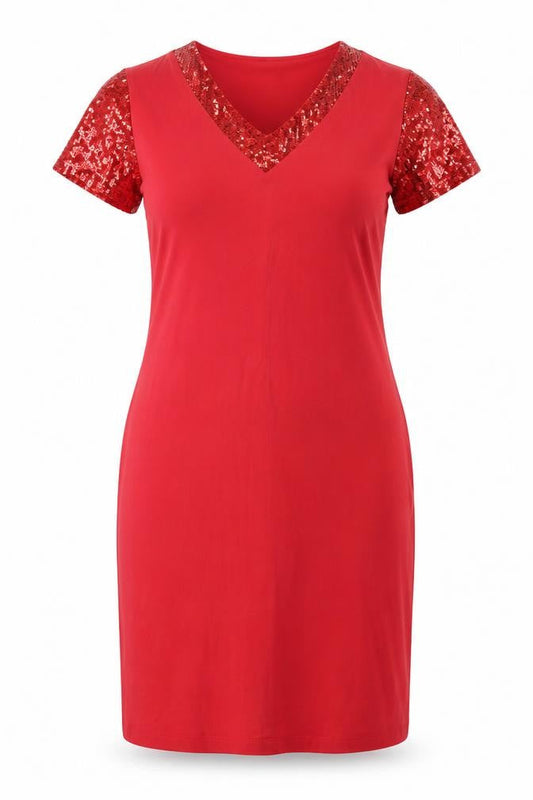 Slinky Brand Womens Red Acetate Sheath Size M V-Neck Pullover
