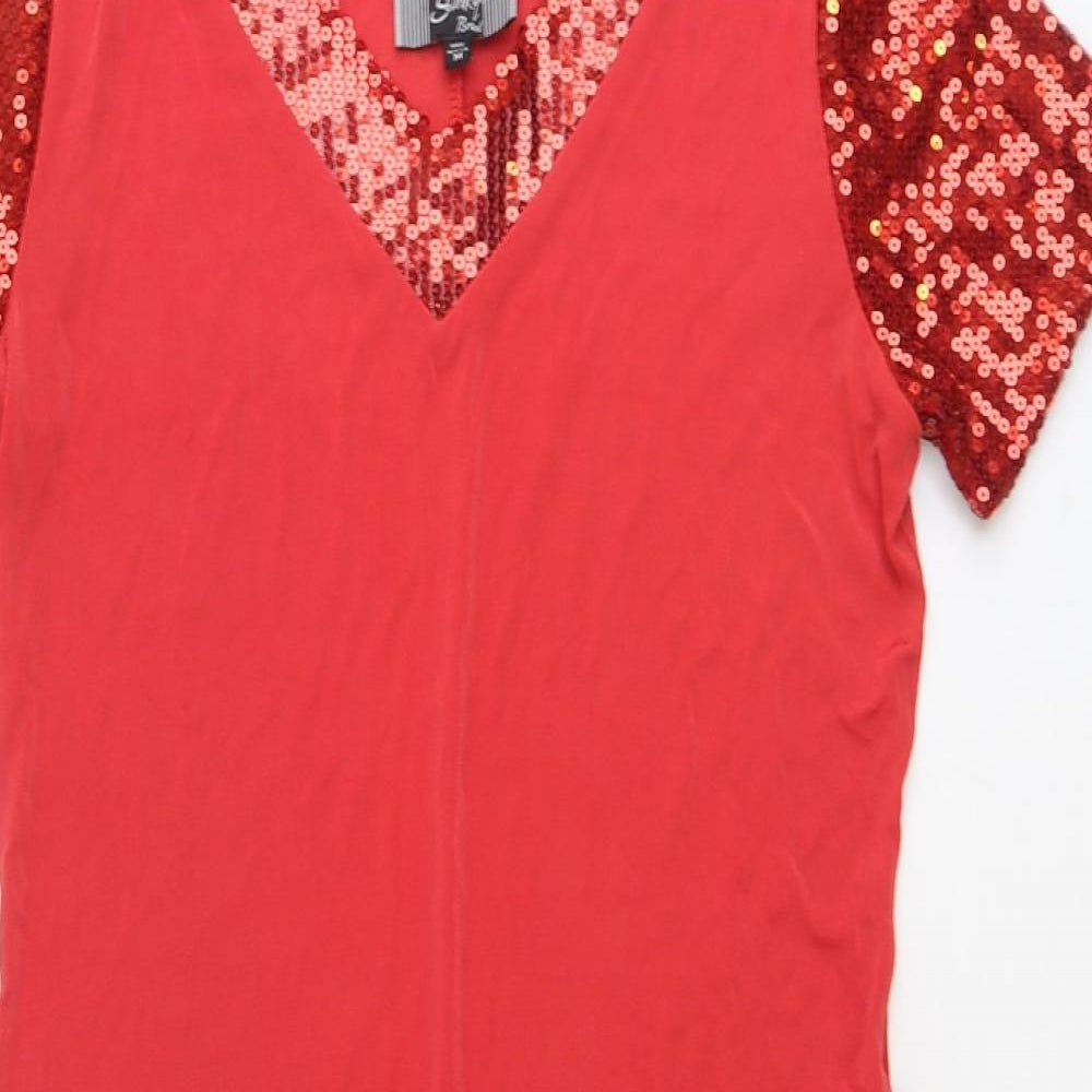 Slinky Brand Womens Red Acetate Sheath Size M V-Neck Pullover