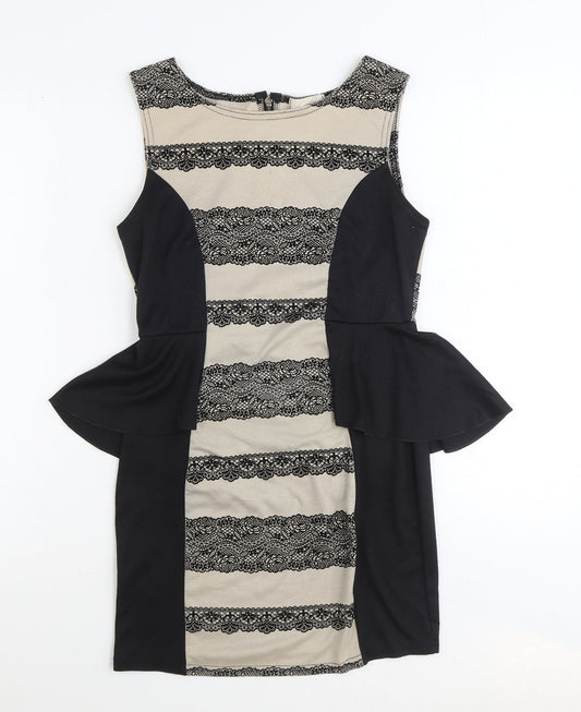 lustre Womens Black Polyester Pencil Dress Size 10 Boat Neck Zip