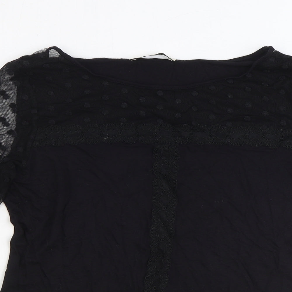 Oasis Womens Black Viscose Basic Blouse Size M Round Neck