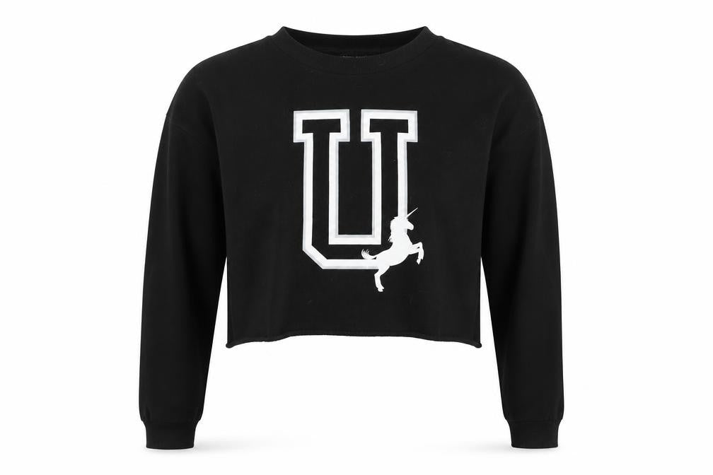 New Look Womens Black Cotton Pullover Sweatshirt Size 10 Pullover - Cropped, Unicorn