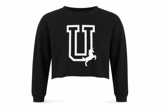 New Look Womens Black Cotton Pullover Sweatshirt Size 10 Pullover - Cropped, Unicorn