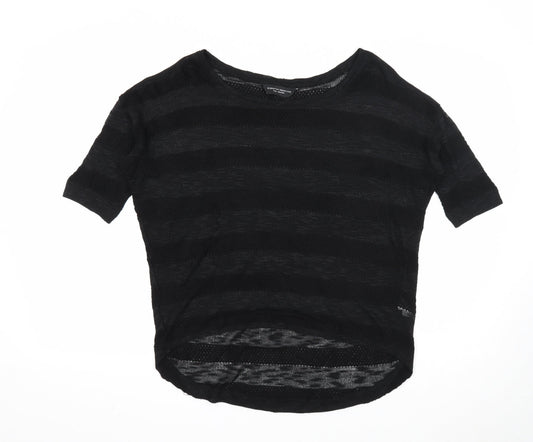 Dorothy Perkins Womens Black Scoop Neck Striped Polyester Pullover Jumper Size 14