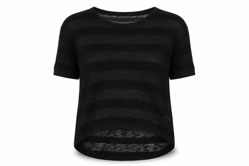Dorothy Perkins Womens Black Scoop Neck Striped Polyester Pullover Jumper Size 14