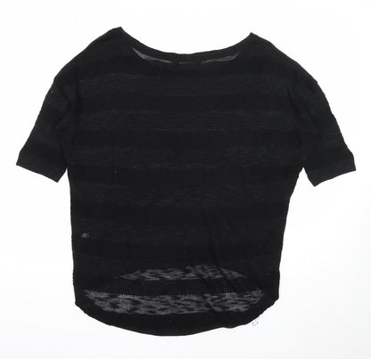 Dorothy Perkins Womens Black Scoop Neck Striped Polyester Pullover Jumper Size 14