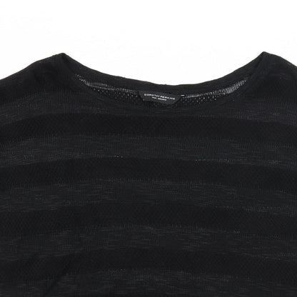 Dorothy Perkins Womens Black Scoop Neck Striped Polyester Pullover Jumper Size 14