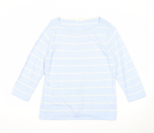 Marks and Spencer Womens Blue Scoop Neck Striped Acrylic Pullover Jumper Size 10