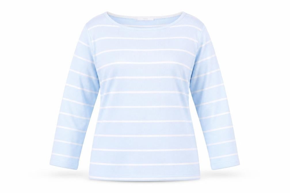 Marks & Spencer Womens Blue Scoop Neck Striped Acrylic Pullover Jumper Size 10