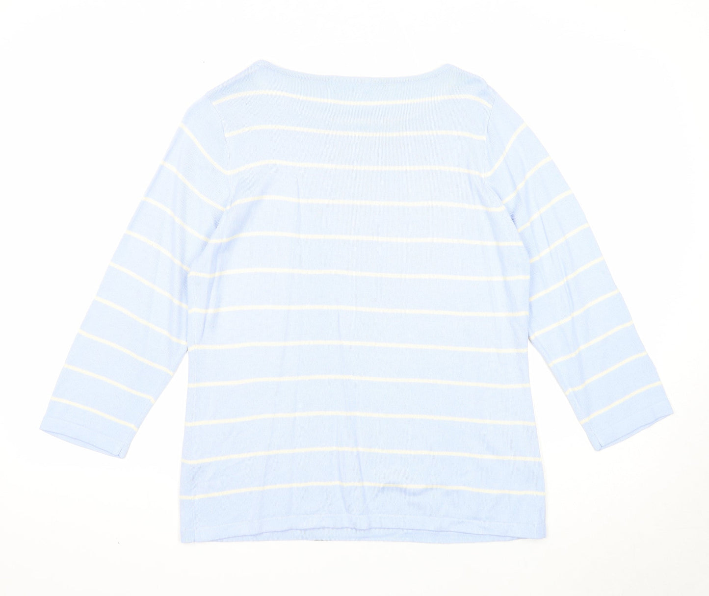 Marks and Spencer Womens Blue Scoop Neck Striped Acrylic Pullover Jumper Size 10
