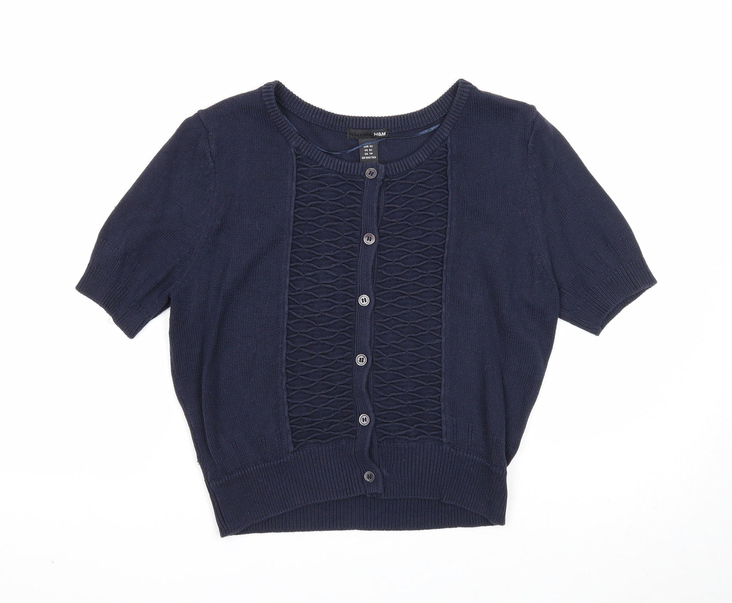 H&M Womens Blue Round Neck Acrylic Cardigan Jumper Size XS