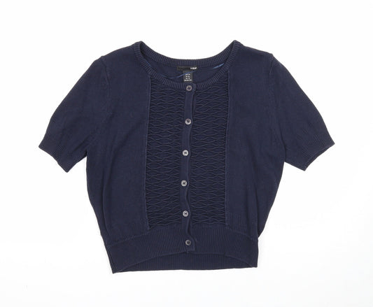 H&M Womens Blue Round Neck Acrylic Cardigan Jumper Size XS