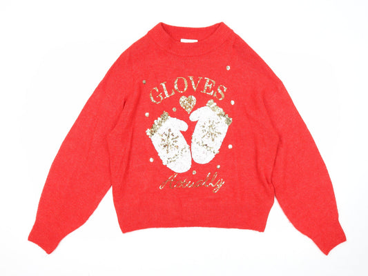 H&M Womens Red Round Neck Acrylic Pullover Jumper Size S - Gloves Actually