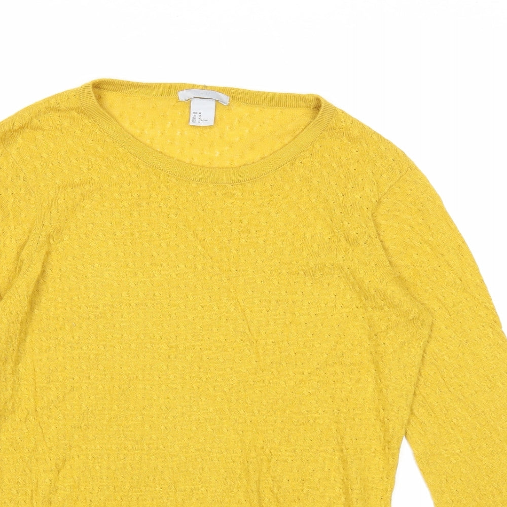 H&M Womens Yellow Round Neck Viscose Pullover Jumper Size M