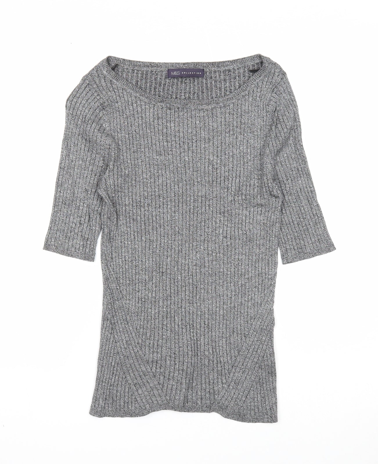 Marks and Spencer Womens Grey Boat Neck Viscose Pullover Jumper Size 10