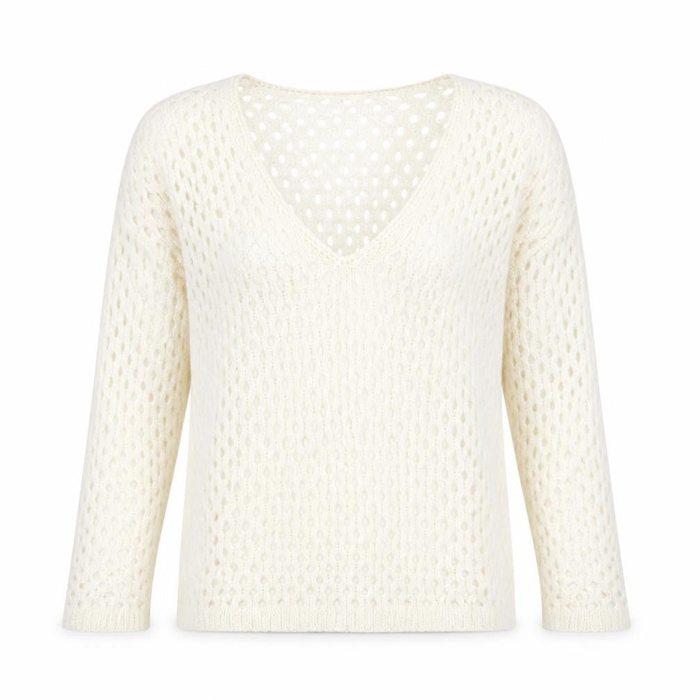 Marble Womens White V-Neck Acrylic Pullover Jumper Size 4