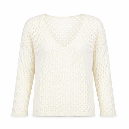 Marble Womens White V-Neck Acrylic Pullover Jumper Size 4