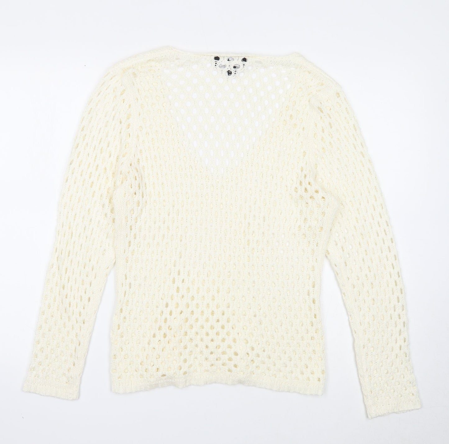 Marble Womens White V-Neck Acrylic Pullover Jumper Size 4