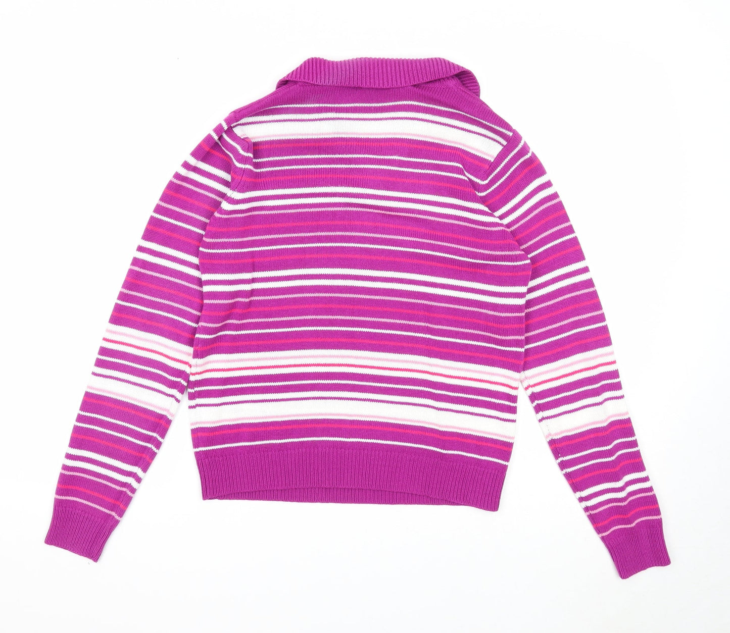 EWM Womens Purple Collared Striped Acrylic Pullover Jumper Size S