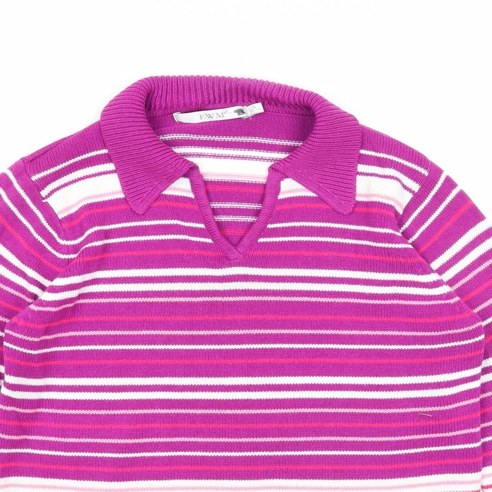 EWM Womens Purple Collared Striped Acrylic Pullover Jumper Size S