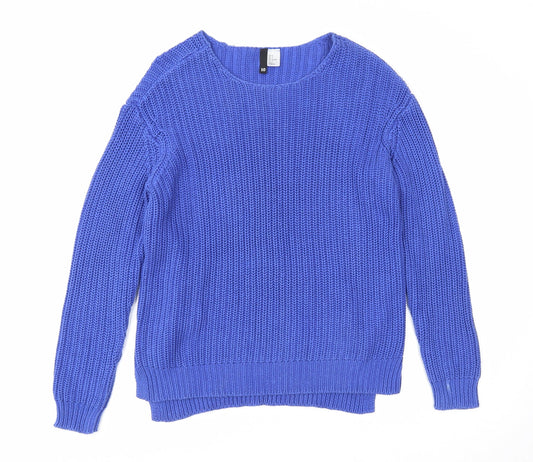 Divided Womens Blue Scoop Neck Acrylic Pullover Jumper Size 10