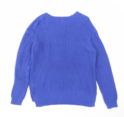Divided Womens Blue Scoop Neck Acrylic Pullover Jumper Size 10