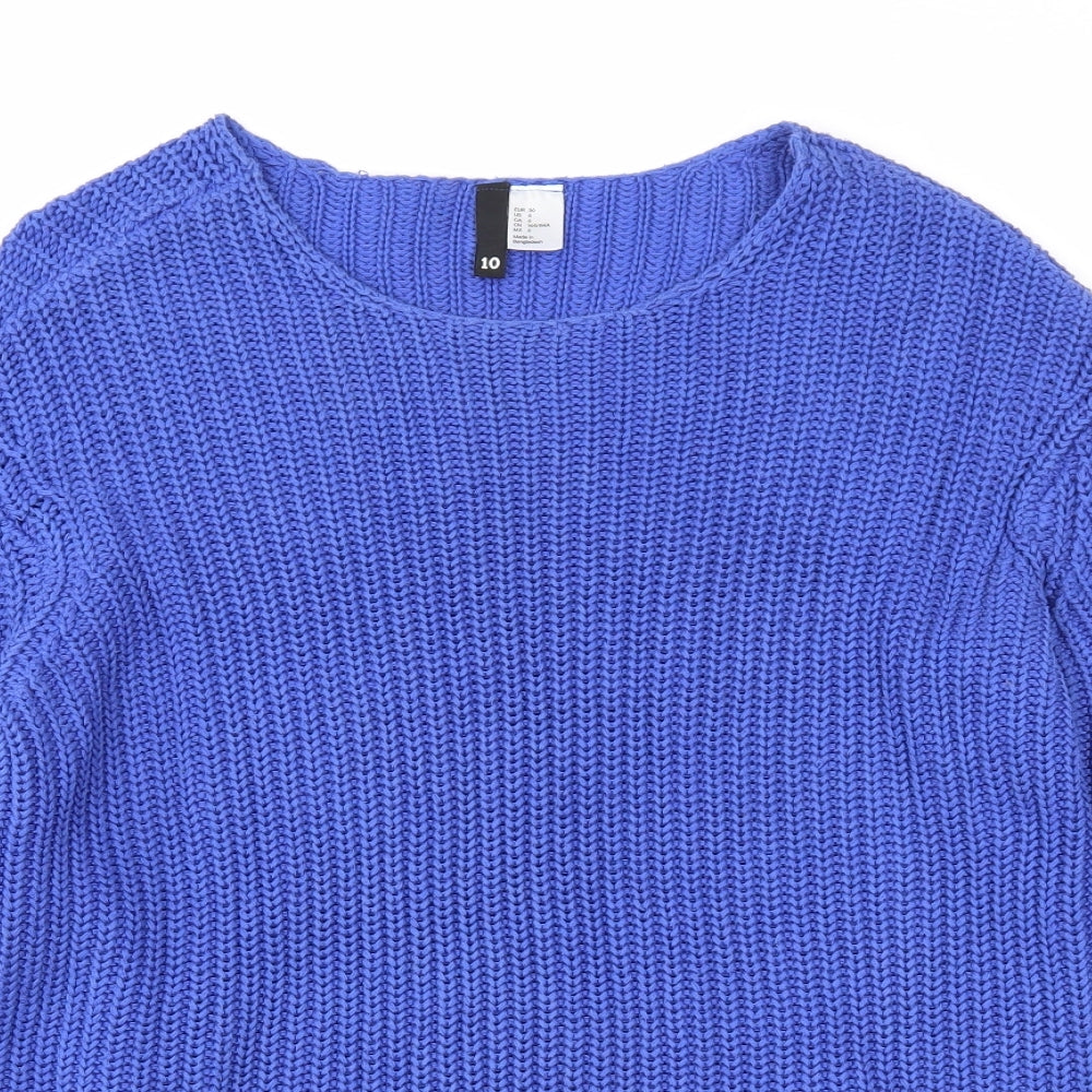 Divided Womens Blue Scoop Neck Acrylic Pullover Jumper Size 10