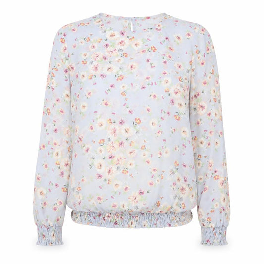 Atmosphere Womens Blue Floral Polyester Basic Blouse Size 8 Round Neck