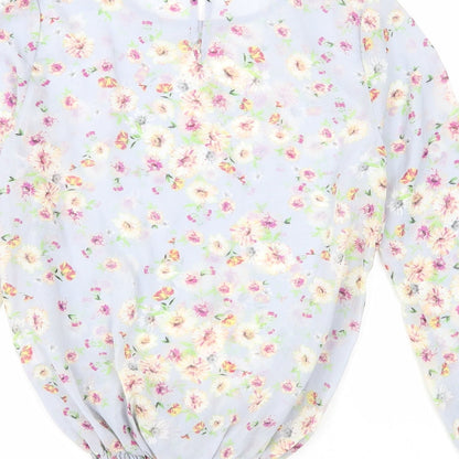Atmosphere Womens Blue Floral Polyester Basic Blouse Size 8 Round Neck