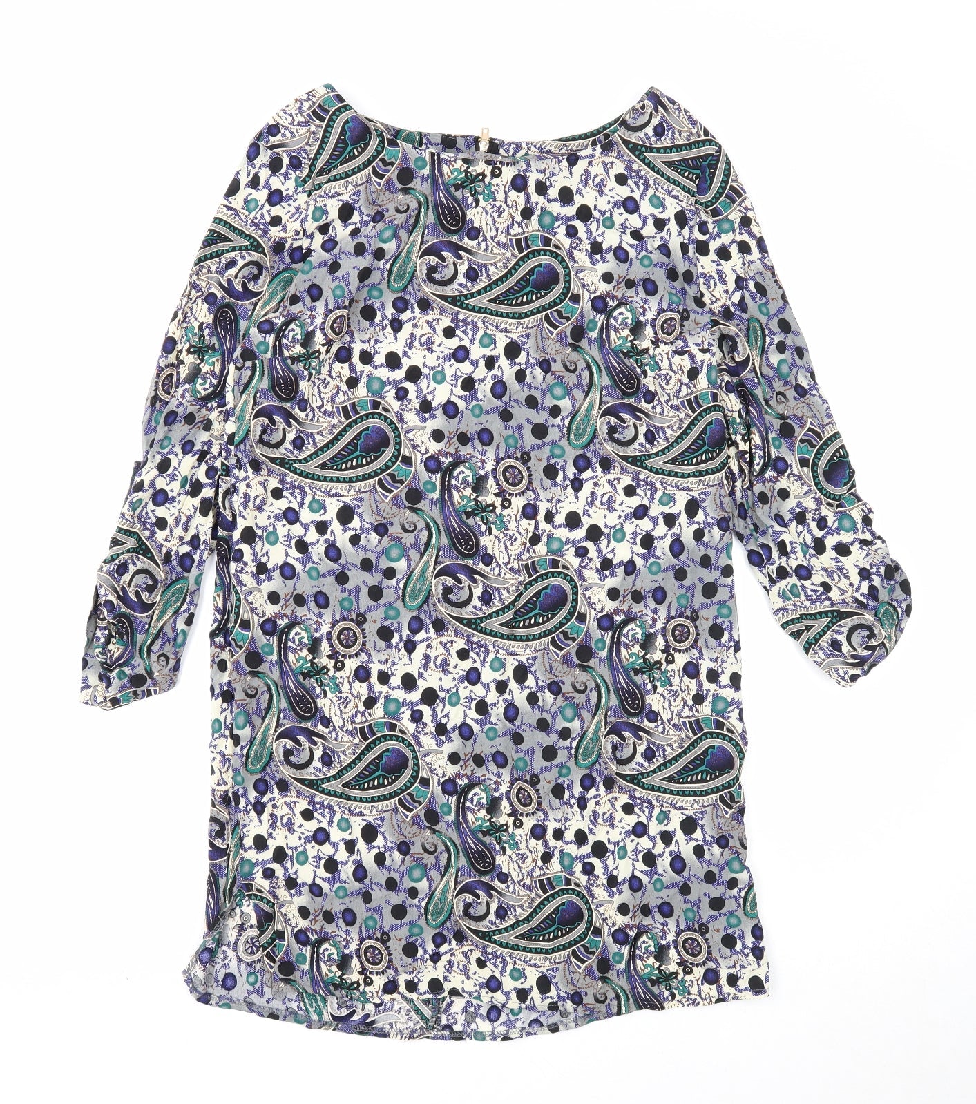 Izabel London Womens Multicoloured Paisley Viscose Shift Size 12 Boat Neck Zip