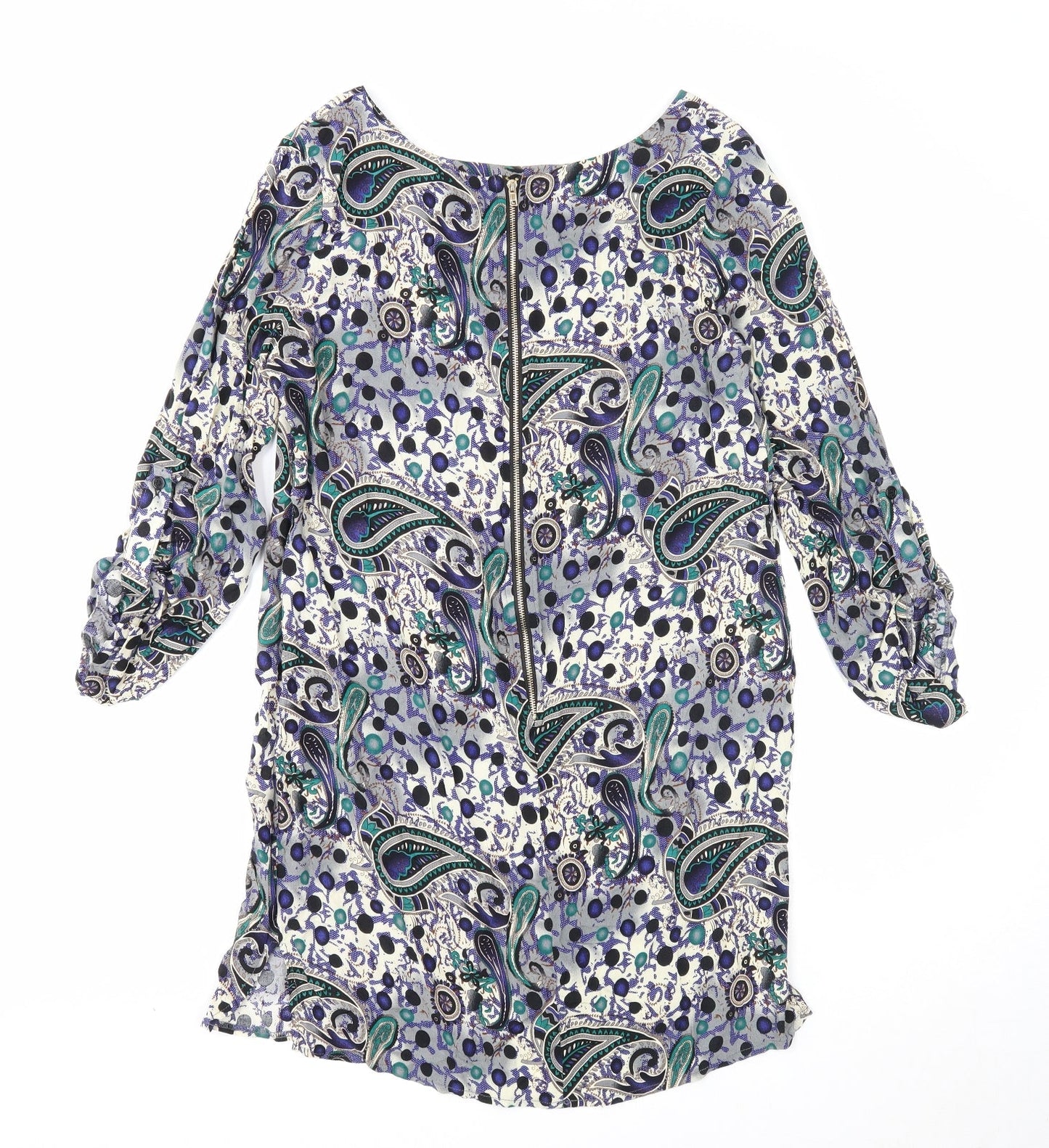 Izabel London Womens Multicoloured Paisley Viscose Shift Size 12 Boat Neck Zip