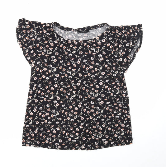 Body Flirt Womens Black Floral Viscose Basic T-Shirt Size M Round Neck
