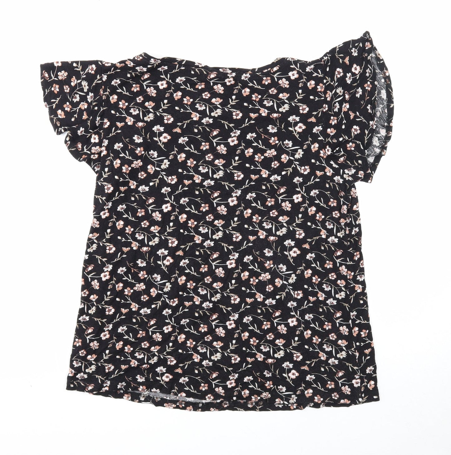 Body Flirt Womens Black Floral Viscose Basic T-Shirt Size M Round Neck