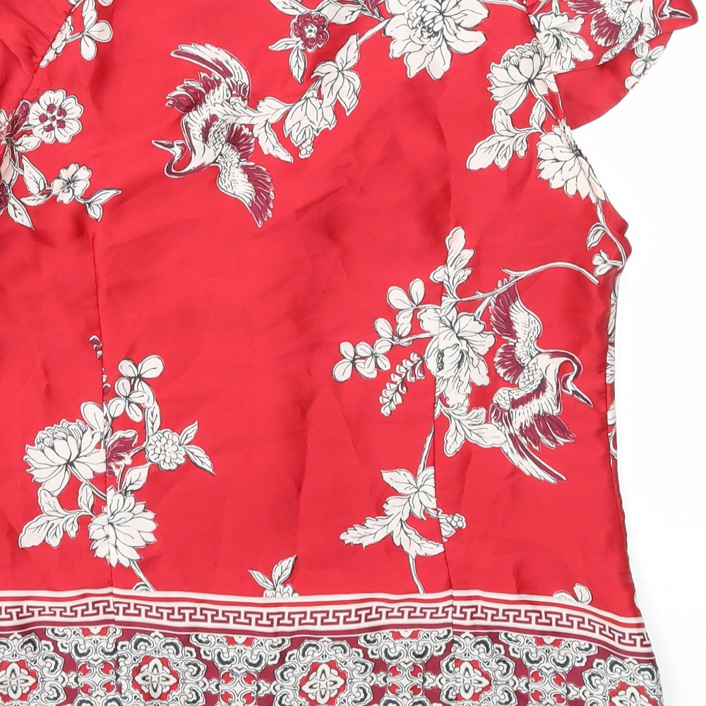 Wallis Womens Red Geometric Polyester Basic Blouse Size S Square Neck