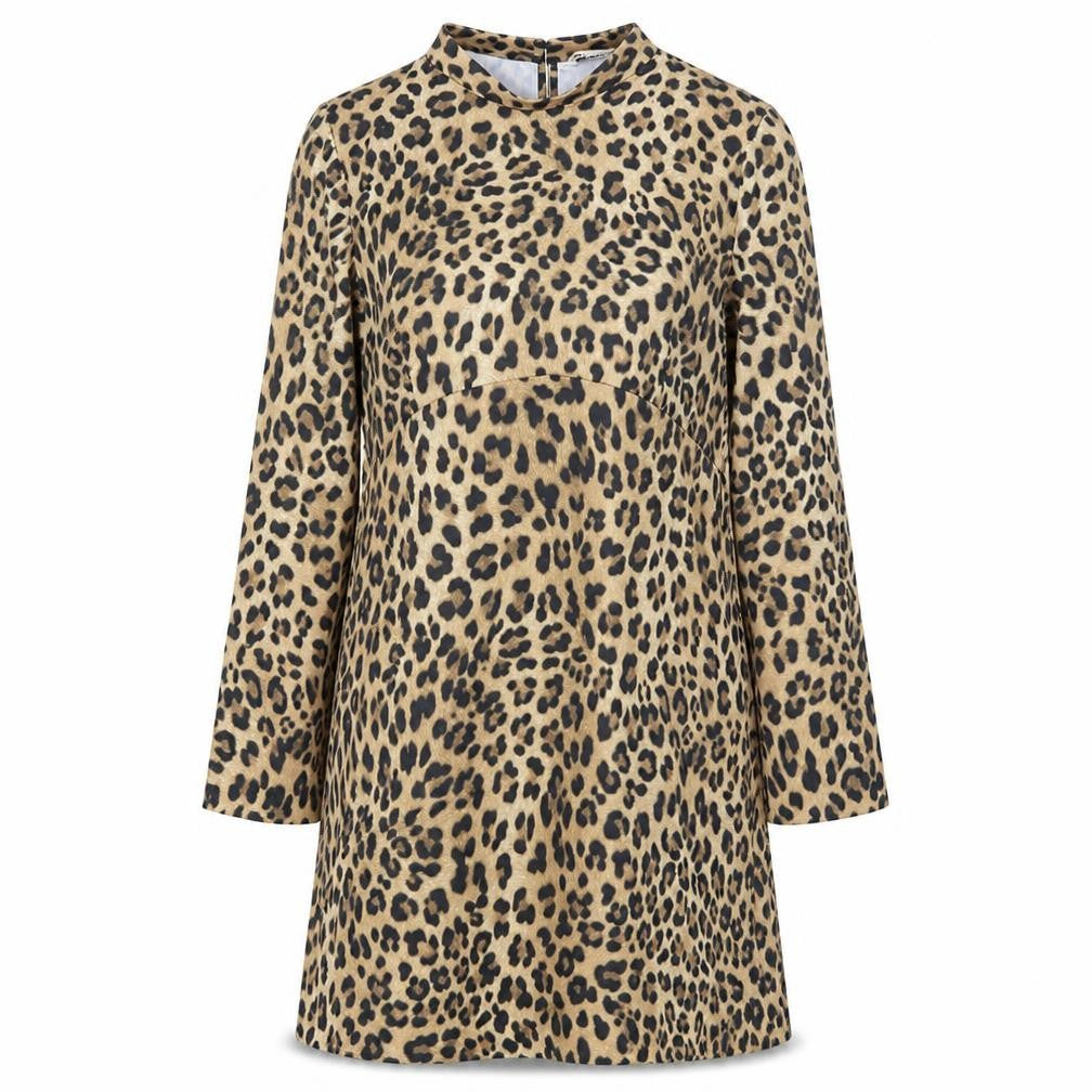 Zara Womens Brown Animal Print Polyester A-Line Size M Mock Neck Zip - Leopard Pattern